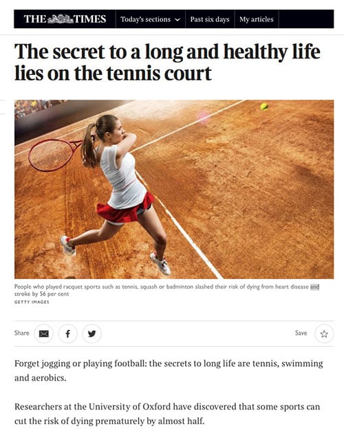 Tennis may be the key to a long healthy life - article from The Times
